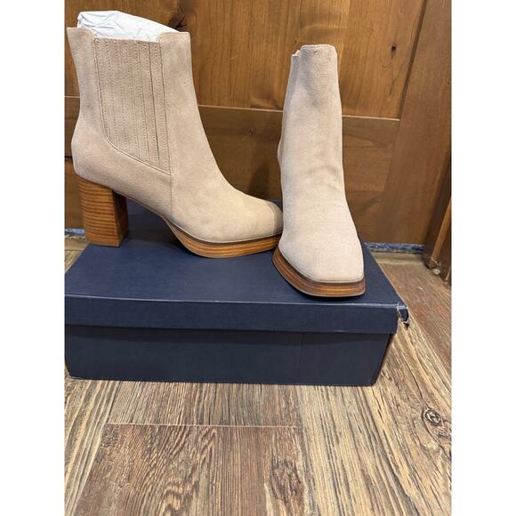 Splendid Andromeda Platform Suede Bootie, Chunky Wood Platform, Beige, 9, NWT - Picture 1 of 11